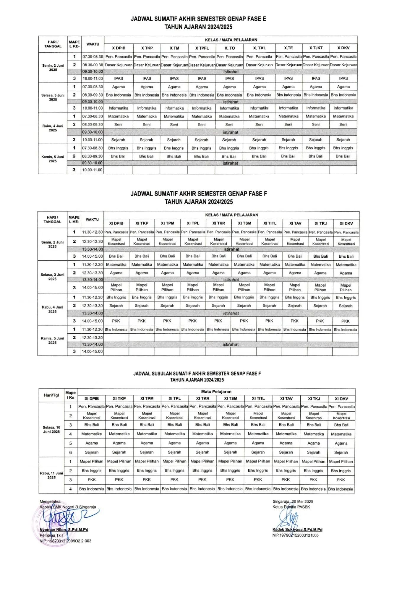 Jadwal Sumatif Akhir Semester Genap Tahun Ajaran 2024/2025