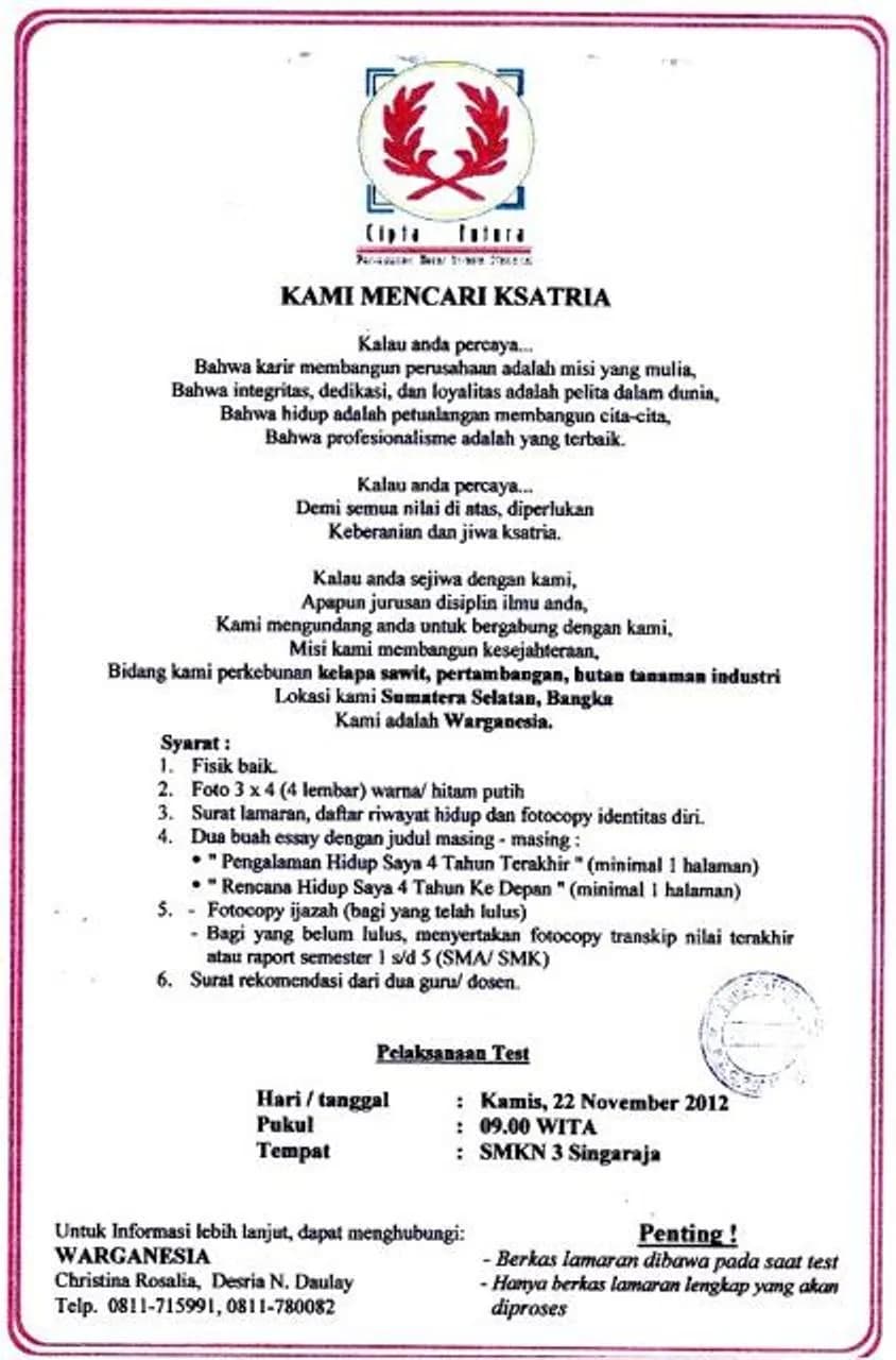 PT CIPTA FUTURA PALEMBANG MEMBUKA LOWONGAN KERJA