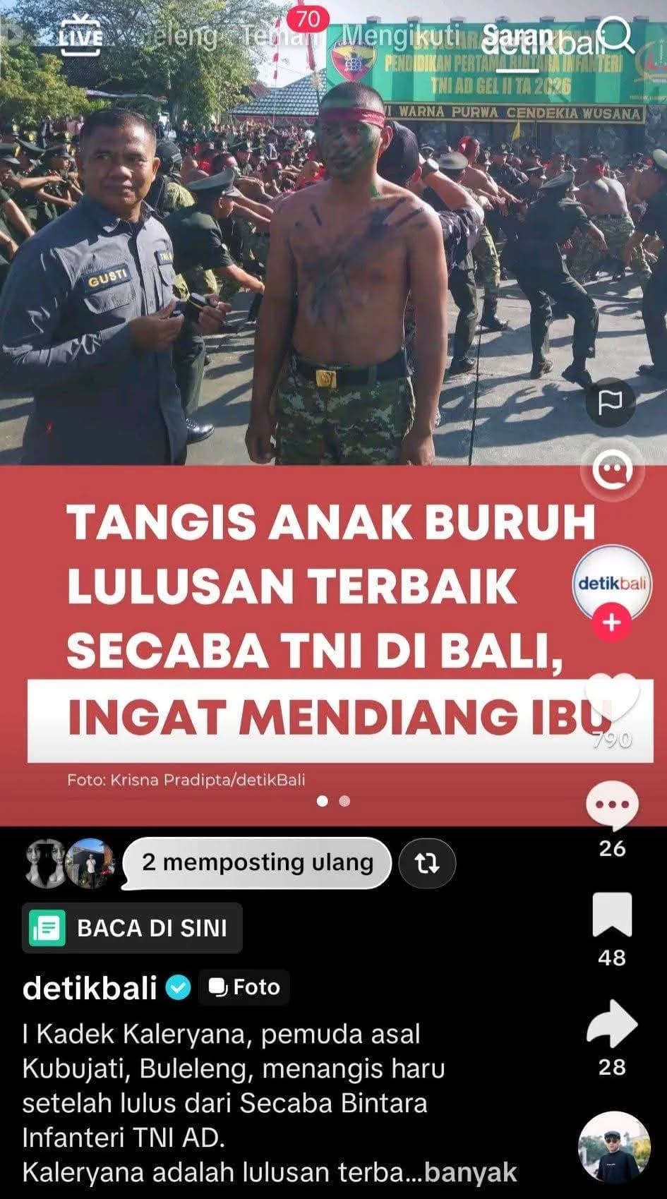 Alumni Stemsi Menjadi Lulusan Terbaik Pada Pendidikan Pertama Bintara Infanteri TNI AD Gelombang II Tahun Anggaran 2026 di Rindam IX/Udayana