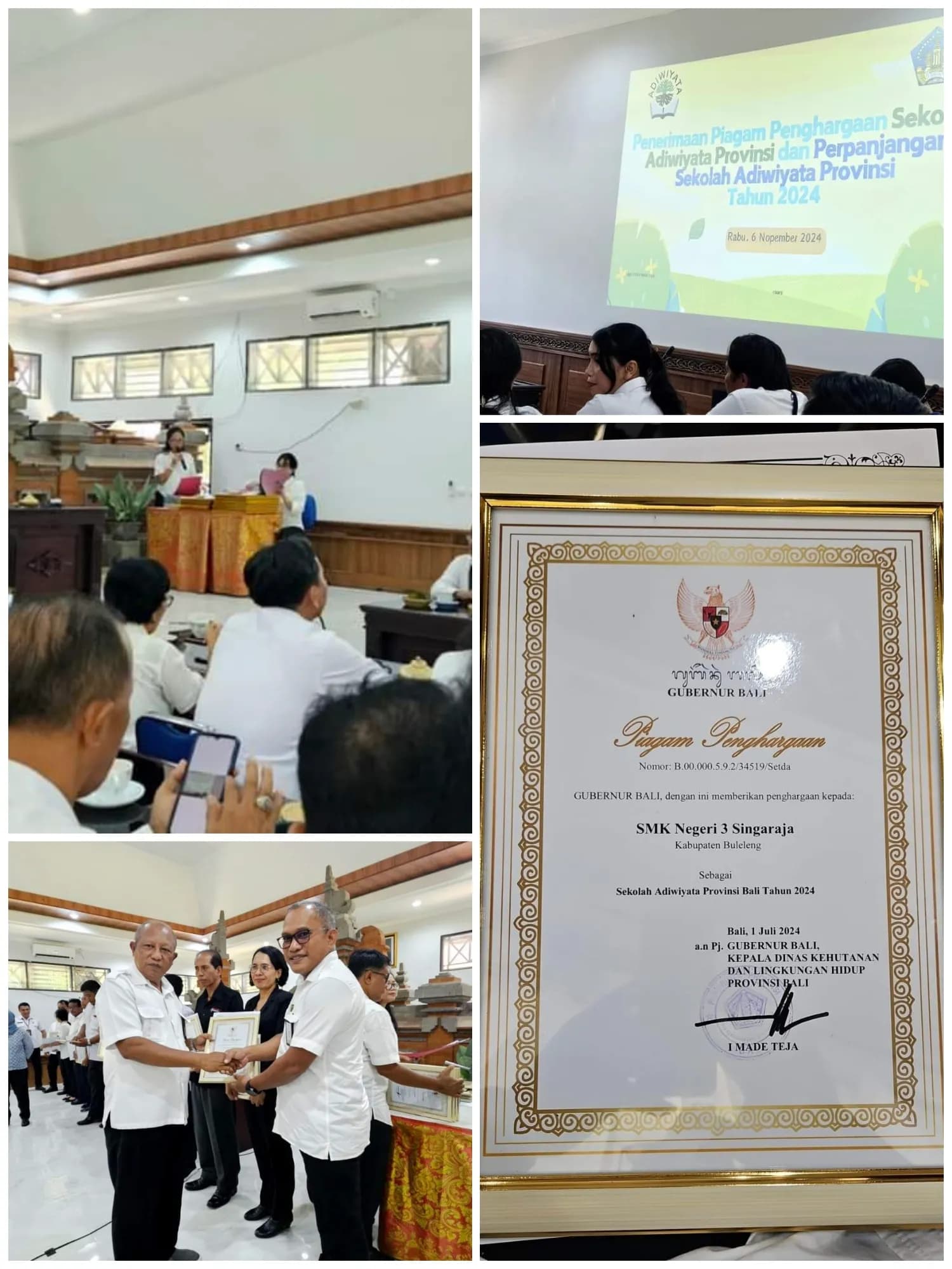 SMK N 3 Simgaraja Memperoleh Penghargaan Perpanjagan Adiwiyata Provinsi Bali 2024