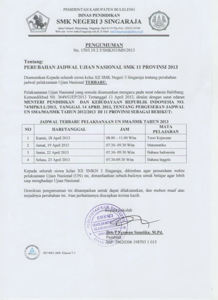Perubahan Jadwal UN